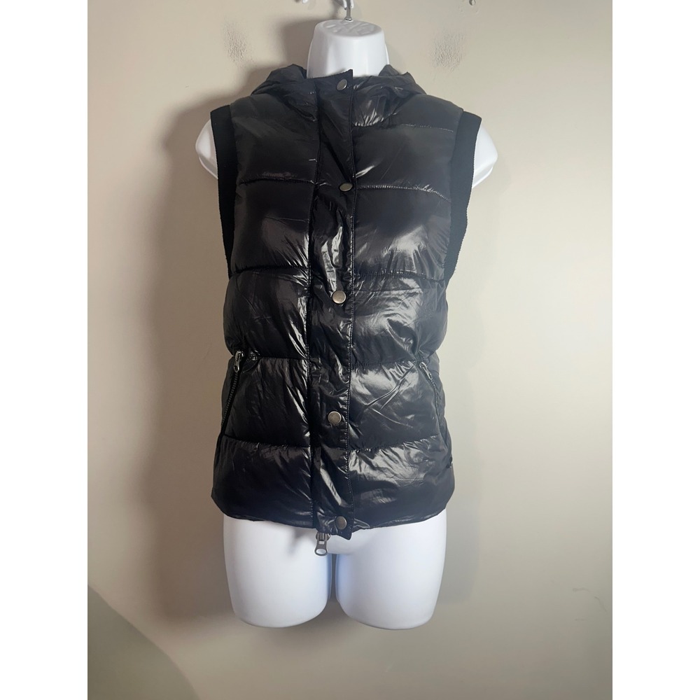 Without Walls Urban Outfitters Hooded Puffer Vest Black Shiny Quilted Small
